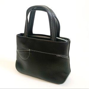 Black Leather Handbag with White Stitching